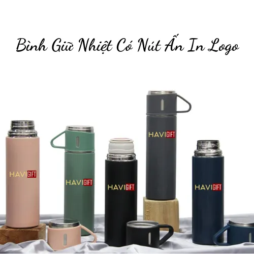 Bình giữ nhiệt có nút ấn in logo